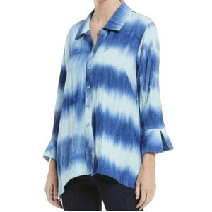Ali Miles Tie Dye Tunic Blouse Size XL Crinkle‎ Blue White
